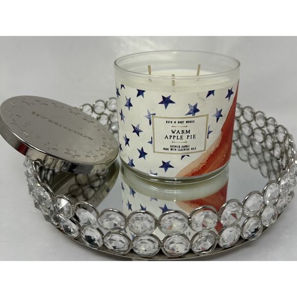 New HTF Patriotic 3 Wick Bath & Body Works -Warm Apple Pie -Rare - Picture 1 of 5